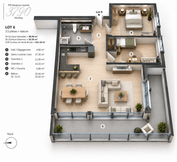 PPE Hydralis lot 4 appartement 2.5 pièces au 1er étage 11