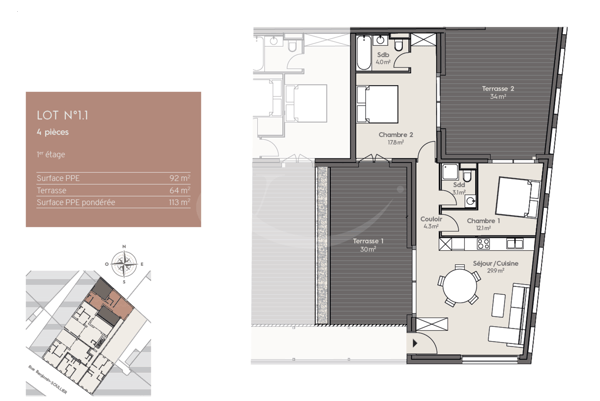 Exclusivité ? Appartement de 4 pièces et ses 64 m² de terrasses ? Nations - Servette 6
