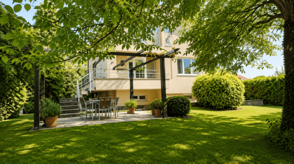 Superbe villa individuelle de 2 logements et disponible aménagé en grand studio, à proximité immédiate du centre d'Yverdon, avec spacieux jardin richement arboré et fleuri 6