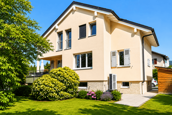 Superbe villa individuelle de 2 logements et disponible aménagé en grand studio, à proximité immédiate du centre d'Yverdon, avec spacieux jardin richement arboré et fleuri 2