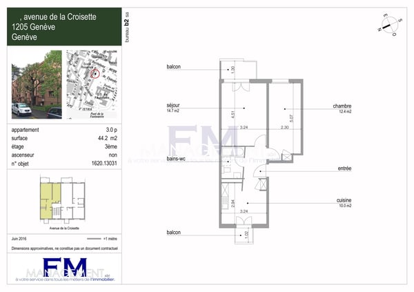 Plainpalais - Av. de la Croisette - 1 pièces au 1ème étage , env 45m2 2