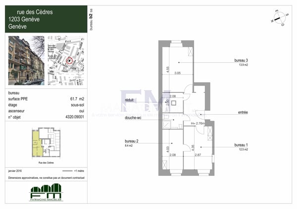 Rue des Cèdres ? Bureau d'env. 62 m² au 1er sous-sol 9