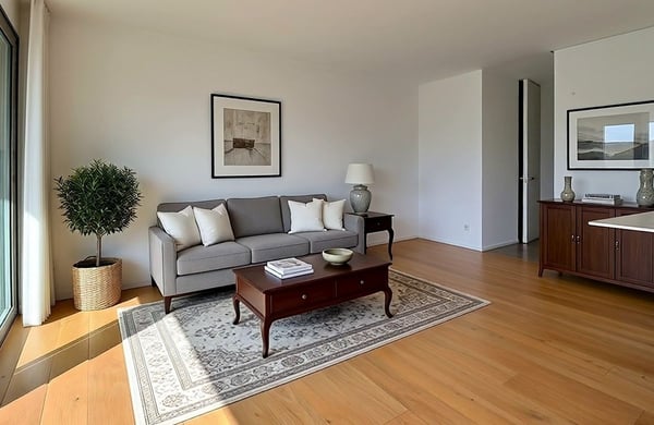 Magnifique opportunité! à 6 minutes à pied de la gare, appartement récent avec deux chambres, terrasse et jardin, vue panoramique sur le lac et les Alpes, une place de parc extérieure. 3