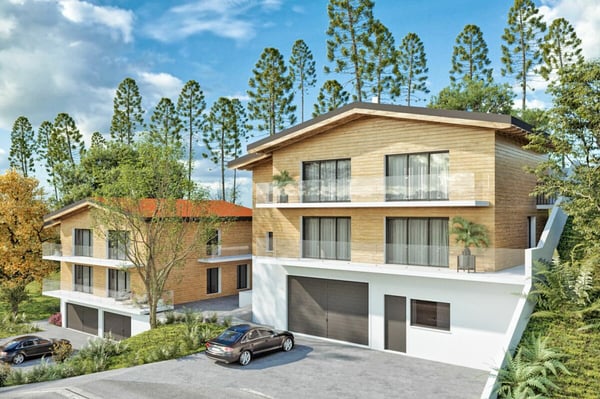 Grand chalet de 1.5 pièces avec sous-sol et garage double, sur plan avec toutes les finitions au gré du preneur. 1