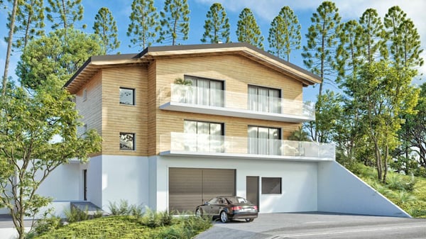 Grand chalet de 1.5 pièces avec sous-sol et garage double, sur plan avec toutes les finitions au gré du preneur. 12