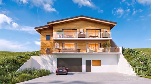 Grand chalet de 5,5 pièces avec sous-sol et garage double, sur plan avec toutes les finitions au gré du preneur. 1
