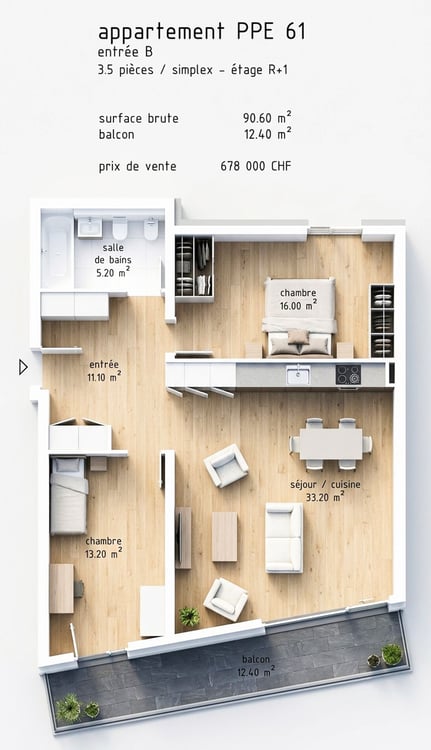 Sion centre - 3.5 pièces neuf de 90 m² avec balcon de 12 m² - Carré de France 2