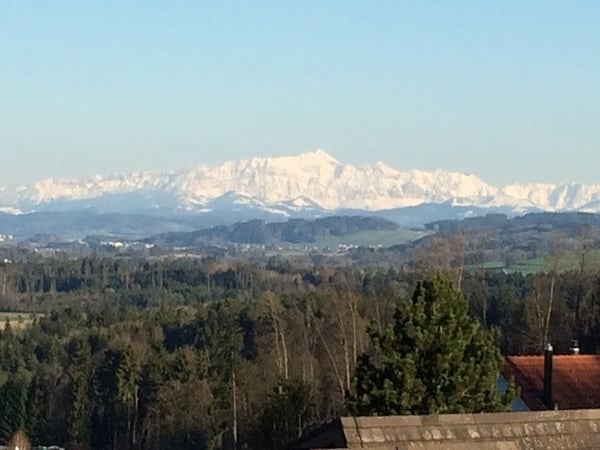 grosse teilüberdeckte Dachterrasse mit Blick auf den Säntis 2