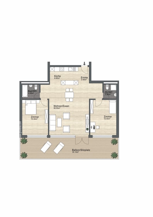Komfortable Parterrewohnung mit grossem Sitzplatz und zwei Nasszellen 8