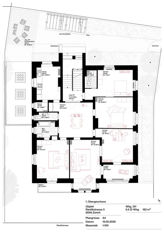 Repräsentatives 5.5-Zimmer-Büro im Altbau an der Riedtlistrasse, Zürich 5
