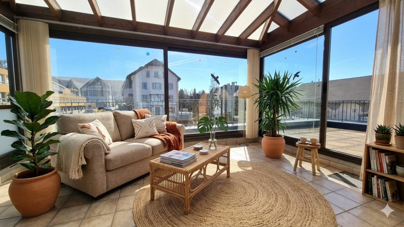 Splendide appartement de 2 pièces rénové avec grande terrasse et véranda