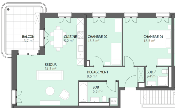 Prairie 5 - Appartement 3.5 pièces au 4ème étage 9