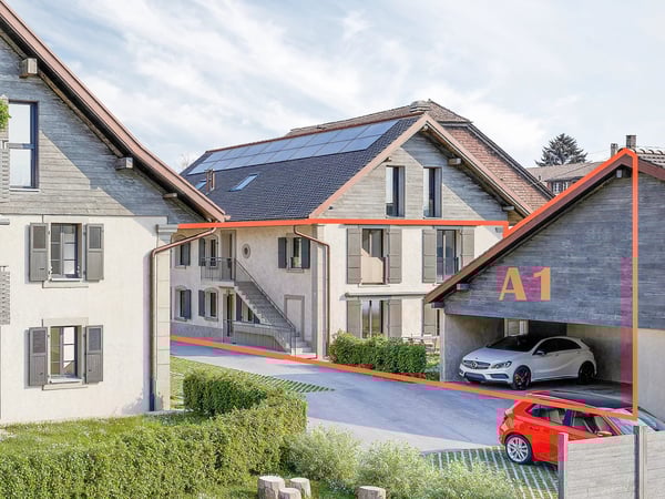 New development in Villars-le-Terroir: 4.1-room duplex apartment and office of 170 m2 with garden and beautiful covered terrace - Lot A1 2