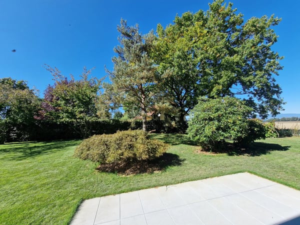 Splendid 1.5 room apartment on the ground floor of an architect-designed villa with private garden (robot lawnmower, automatic watering) LEB train station on site. 1