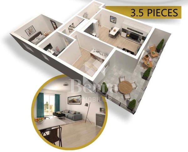 1er étage, top ensoleillement, 1.5 pièces ! 3