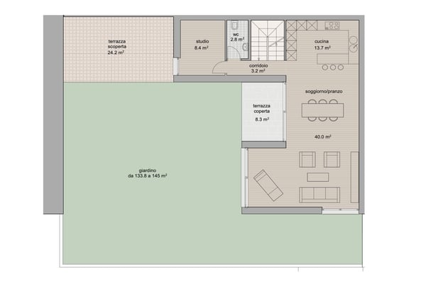 VILLA 1.5 LOCALI CON GIARDINO E VISTA APERTA A COLLINA D'ORO 10