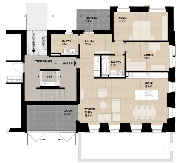 Tolle 3 1/2-Zimmerwohnung im umgebauten Altbau mit 2 Balkonen 6
