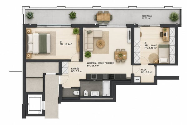 3.5-Zimmer-Attikawohnung in Zug mit zwei Terrassen und Seesicht 14