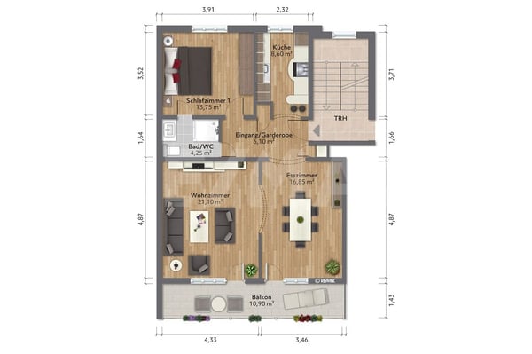 AN RUHIGER LAGE: 3-ZIMMER-WOHNUNG MIT SONNIGEM BALKON 12