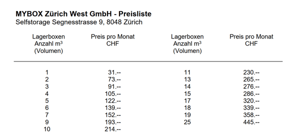 Lagerräme zw. 1m3 und 25m3. Keine Kündigungsfrist. 8