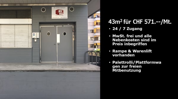 Lagerraum 43m2 zentral gelegen in Zürich Altstetten. 1