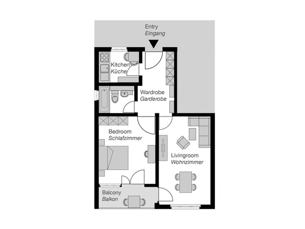 Furnished 1-bedroom Apartment / Möbliertes 1-Zimmer Apartment 7