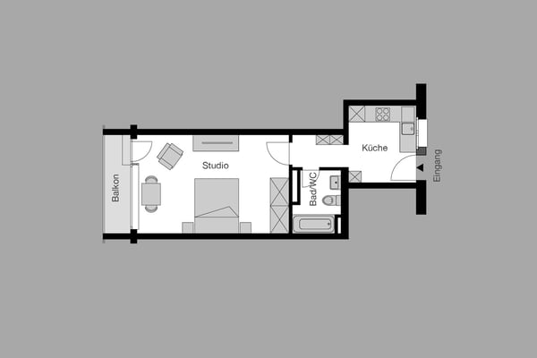 Furnished studio Apartment near Hirslanden, Balgrist / Möbliertes Studio-Apartment 6