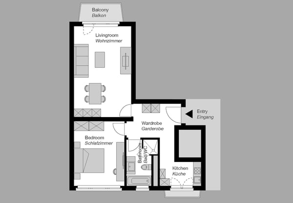 Furnished 1-bedroom Apartment in Zurich / Möbliertes 2-Zimmer Apartment in Zürich - Lindenstrasse 9