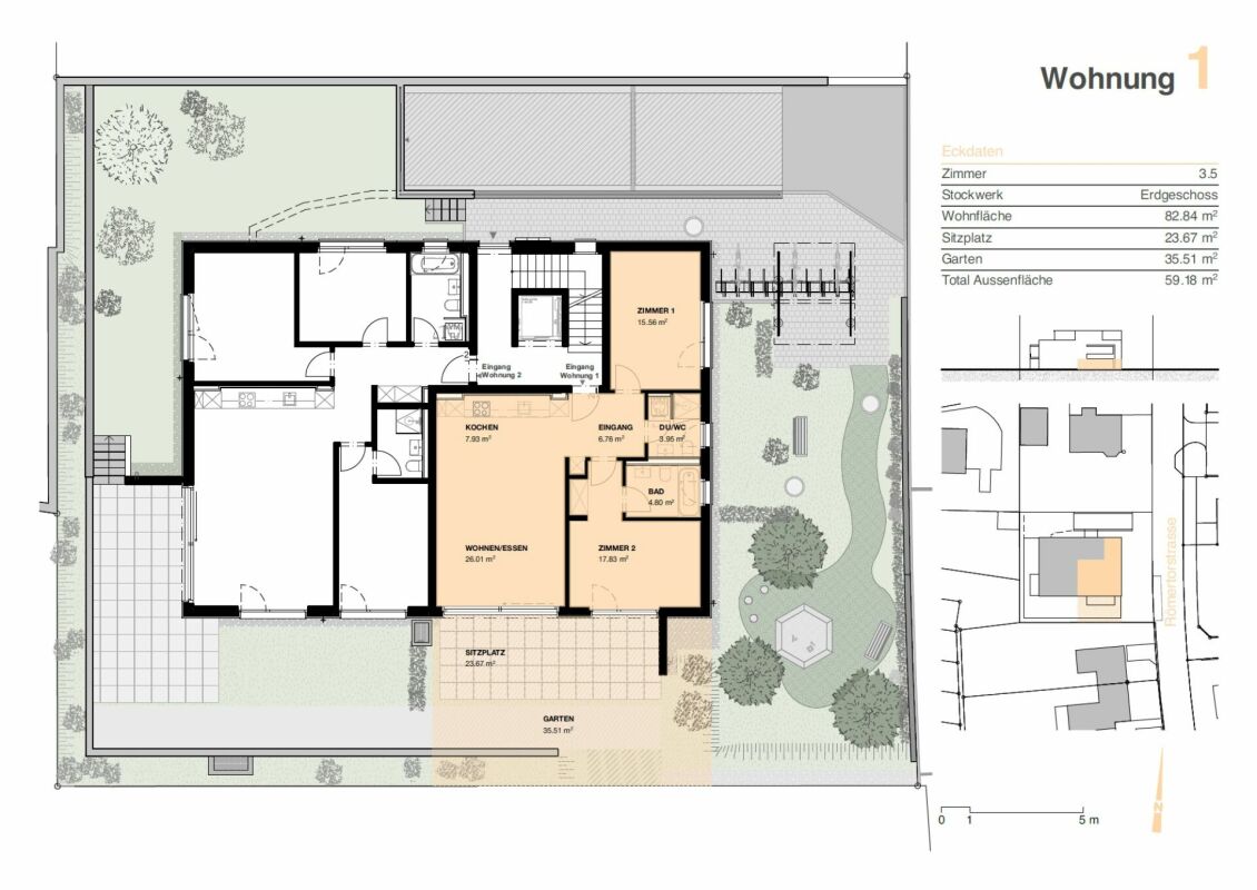 Urban leben, entspannt wohnen: moderne 3.5 Zimmer Gartenwohnung