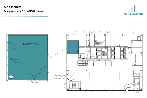 Erdgeschoss Showroom / Gewerbefläche im Messeturm 6