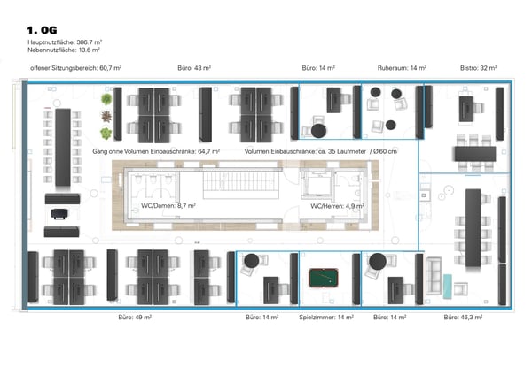 Repräsentative, weitgehend ausgebaute Bürofläche im 1.OG. 8