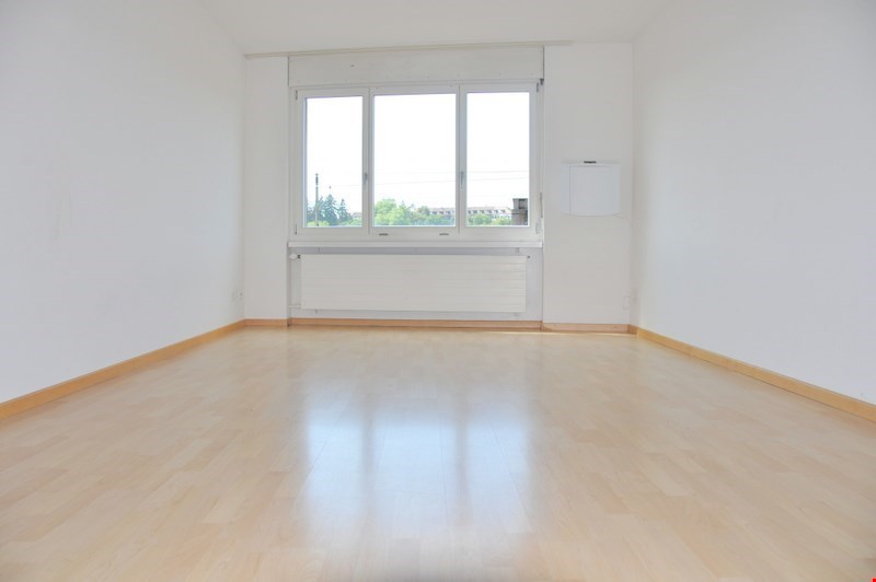 empty room, wooden floor, white walls, large window, white radiator