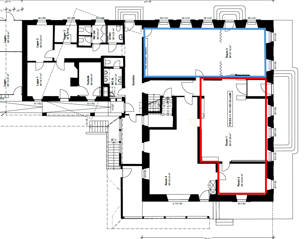 Entrance hall, office, main living space, bathroom, kitchen, laundry room, guest room, technical room, balcony, terrace
