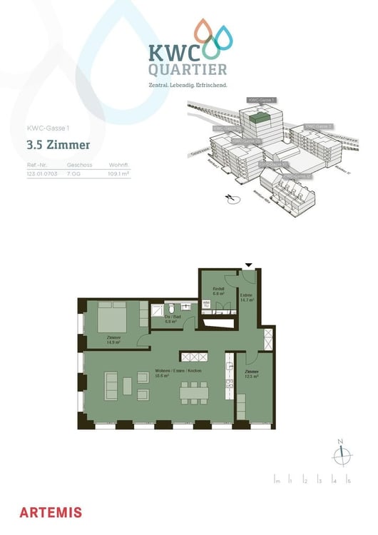 3.5 Zimmerwohnung 7. OG, modern + lichtdurchflutet im Tower 5