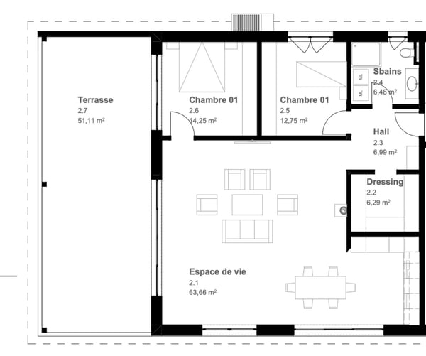 Fétigny, à vendre, attique de 3.5 pièces, 103 m2, terrasse de 51 m2 3