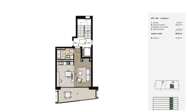 Magnifique studio neuf de 38m2, haut-standing 3