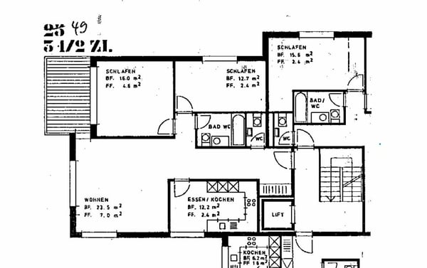 Grosse + ruhige 3,5 Zimmer-Wohnung 6