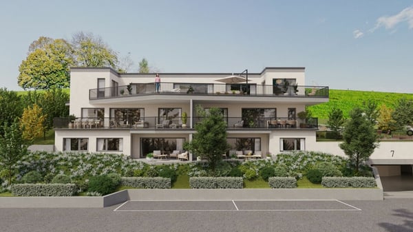 BAUSTART IST ERFOLGT Moderne Skulptur mit Weitsicht: Neubauwohnungen am Galtberg