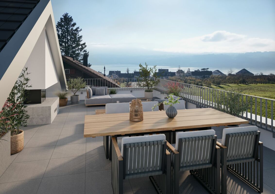 Neubau Perle in Stäfa: Zwei Wohneinheiten, Garten, Dachterrassen & Seesicht
