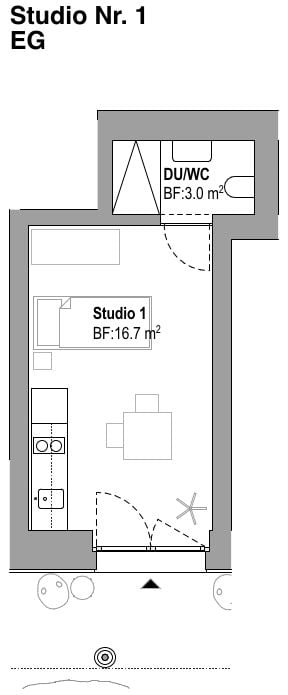 Schöne 1.0 Zimmer-Wohnung/Studio in der Nähe der Universität SG 5