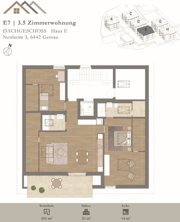 Helle, neue luxuriöse 3½ Zimmer Wohnung (E7) im DG mit grossem Balkon 13