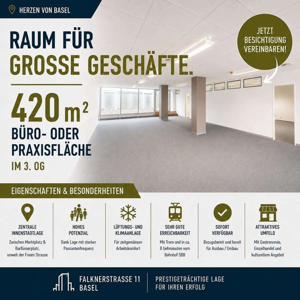 Grosszügige Bürofläche mit 420m² im Herzen von Basel 1