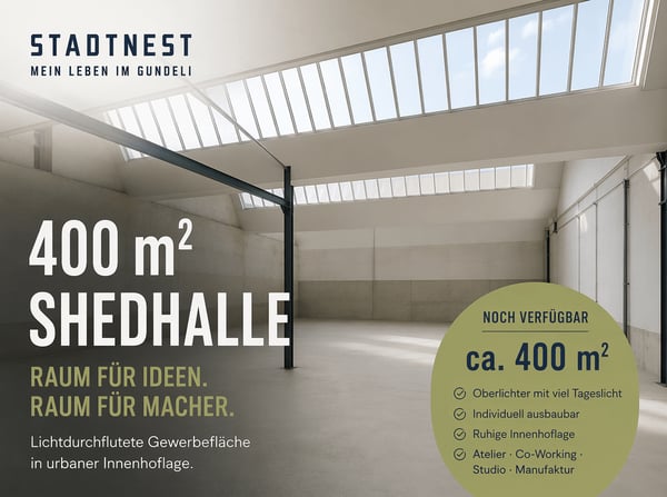 Vielseitige Gewerbefläche mit grosszügiger Shedhalle (340m²) und Büro (70m²) in Basel 1