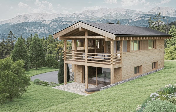 Projet de chalet individuel avec vue panoramique et permis de construire en force 1