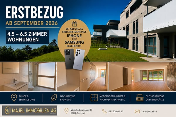 Grosszügige 4.5-Zimmer Attika Neubauwohnung an ruhiger Lage in Erlen mit grosser Attika-Terrasse