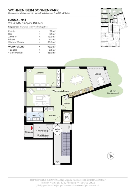 Moderne 1.5-Zimmer-Neubauwohnung (15 m2) im Erdgeschoss mit Loggia und eigenen Garten 10