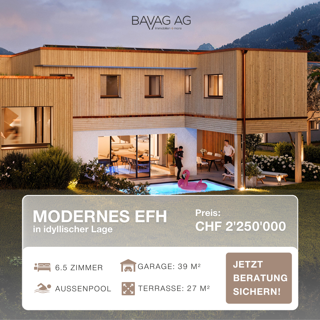 Modern house, wooden facade, solar panels, garage, swimming pool, terrace