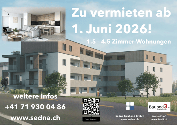 Moderne 1.5-Zimmer-Neubauwohnung in Bettwiesen – sofort verfügbar!