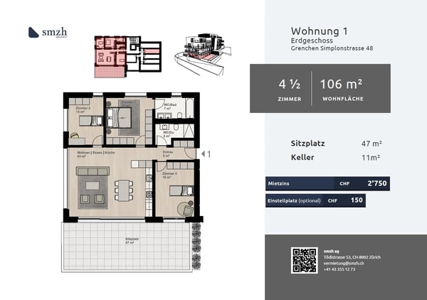 Moderne 1.5-Zimmer Erstbezugswohnung mit Garten in Grenchen 2