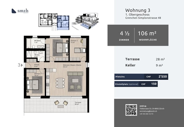 Moderne 1.5-Zi-Wohnung mit Terrasse in Grenchen 2